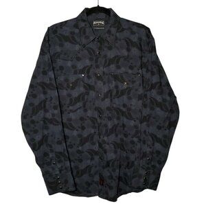 Panhandle Slim Long Sleeve Shirt Navy Blue Pearl Snap Buttons Paisley Floral